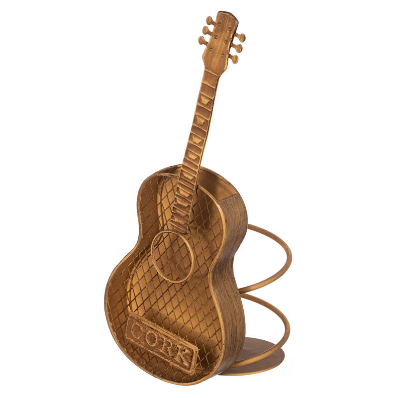 Vintiquewise Decorative Metal Guitar Shape Wine Bottle and Cork Holder – A Unique Home Decor Piece and Countertop Accessory for Kitchens, Bars, and Dining Rooms, Great Collection for Wine Lovers