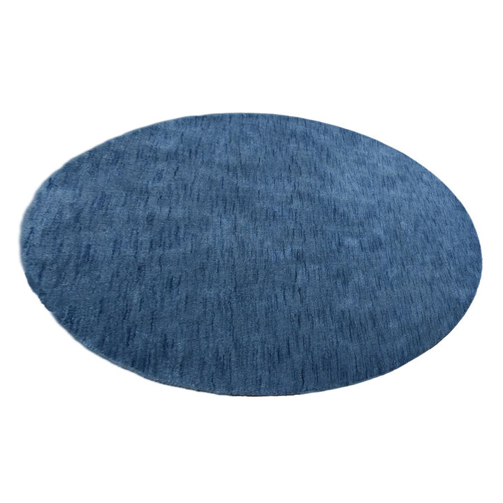 RUGSOTIC CARPETS HAND KNOTTED LOOM WOOL ECO-FRIENDLY AREA RUGS  - 6'x6', Round, Blue Color, Solid Plain Design, High Pile Thick Handmade Anti Skid Area Rugs for Living Room, Bed Room (L00111)
