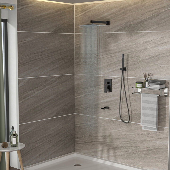 12" Rain Shower Head Systems With Waterfall Tub Spout, Oil Rubber Bronze, Wall Mounted Shower