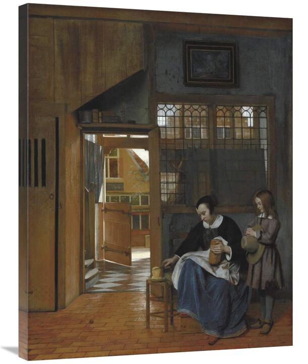 A Woman Preparing Bread and Butter for a Boy-Canvas Art-28x35