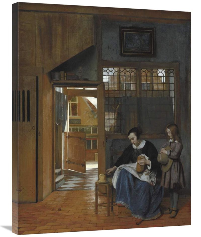 A Woman Preparing Bread and Butter for a Boy-Canvas Art-28x35