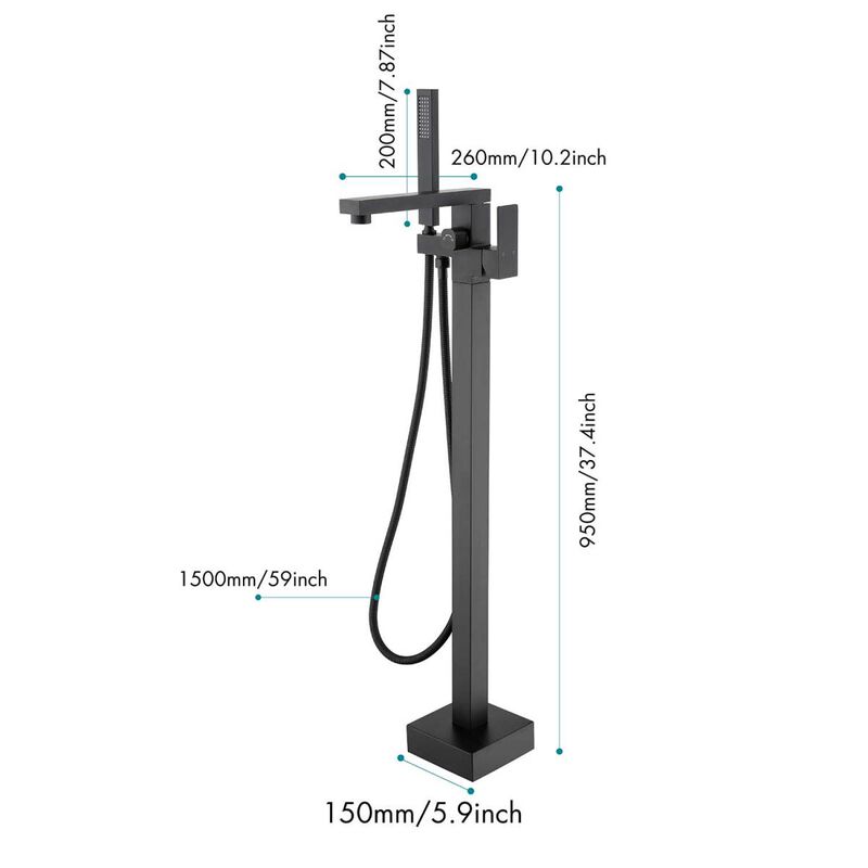 Matte Black Floor Mount Tub Filler with Hand Shower