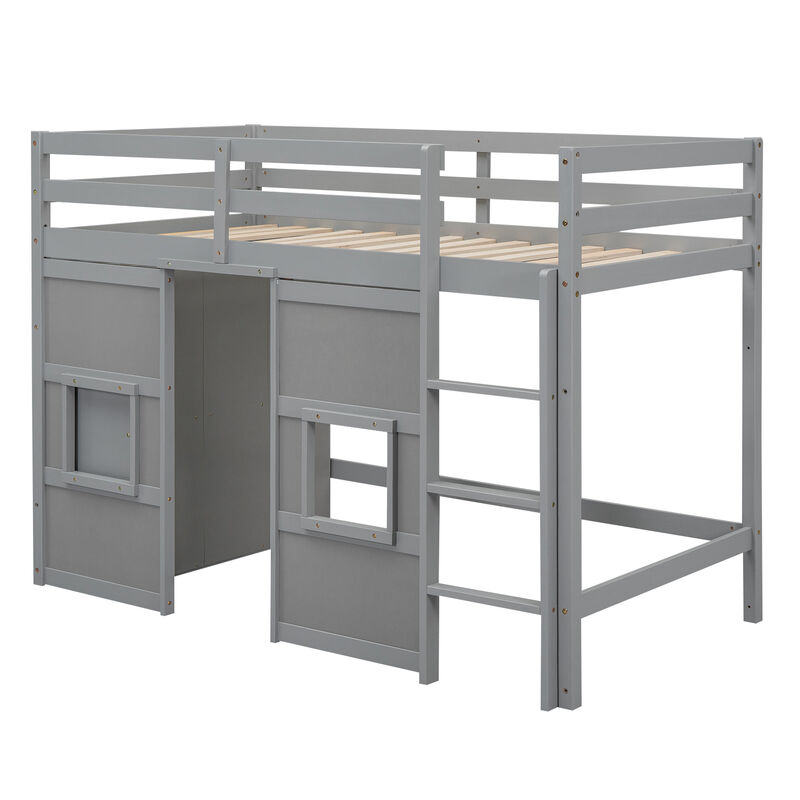 Merax Loft Bed with Storage Wardrobe and 2 Windows