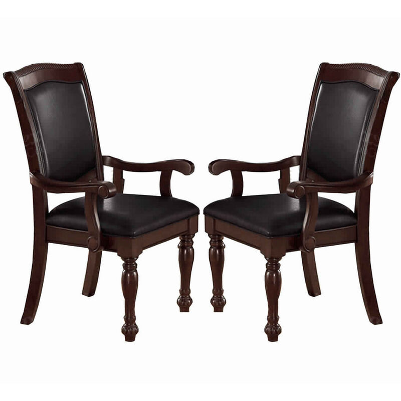 Old Style Rubber Wood Arm Chair Set Of 2 Brown-Benzara