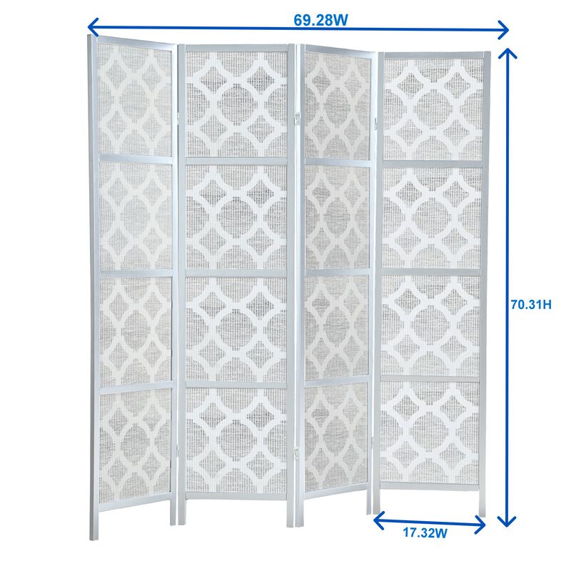 Streamdale Quarterfoil infused Diamond Design 4-Panel Room Divider, Silver
