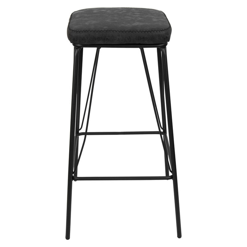 LeisureMod Millard Leather Bar Stool with Metal Frame – Set of 2, Modern and Durable Seating for Kitchen or Bar