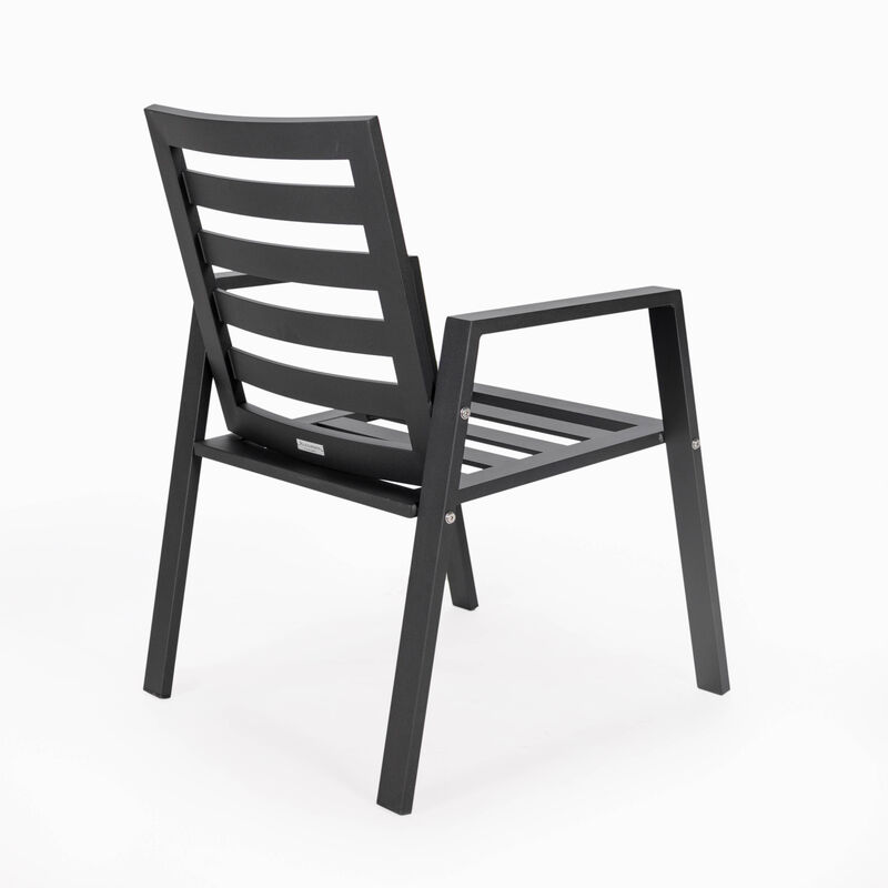 LeisureMod Chelsea Modern Patio Dining Armchair in Aluminum with Removable Cushions Set of 4 in Blue