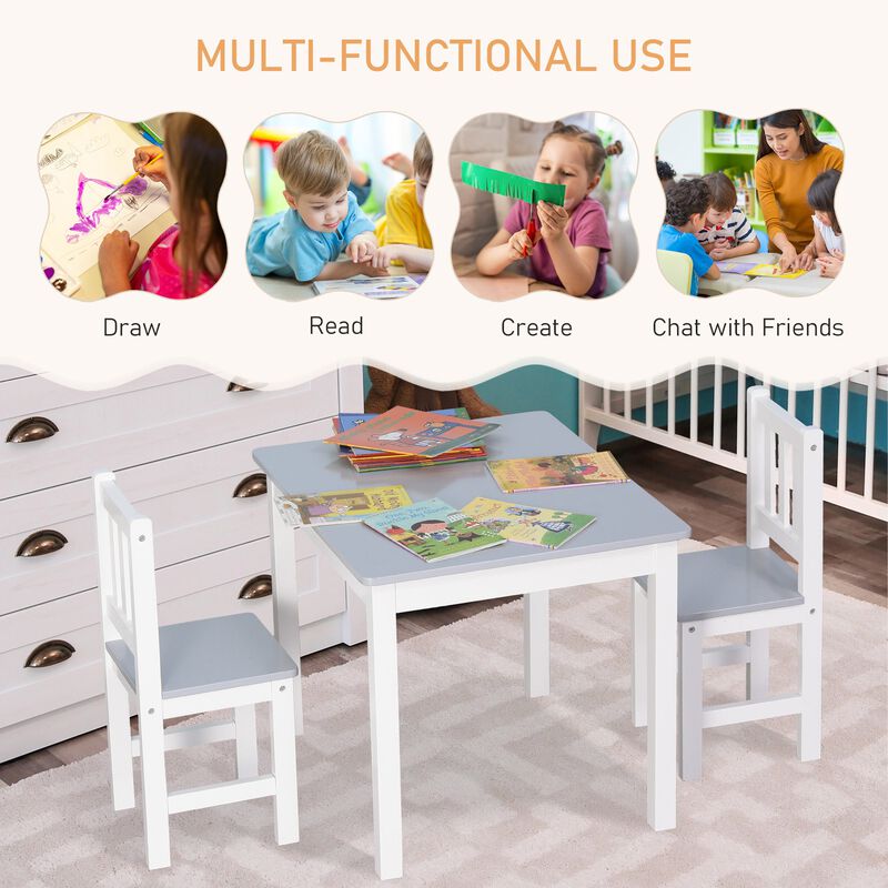 Gray Kids' Activity Set: 3-Piece Table and Chairs for Arts and Crafts