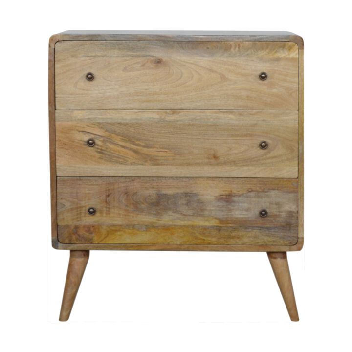 Curved  Solid Wood 3 Drawers Oak-ish Chest