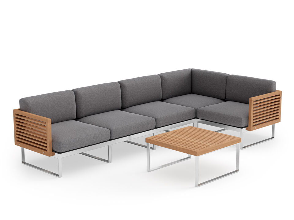 Monterey 5 Seater Sectional with Coffee Table - Aluminum and Teak
