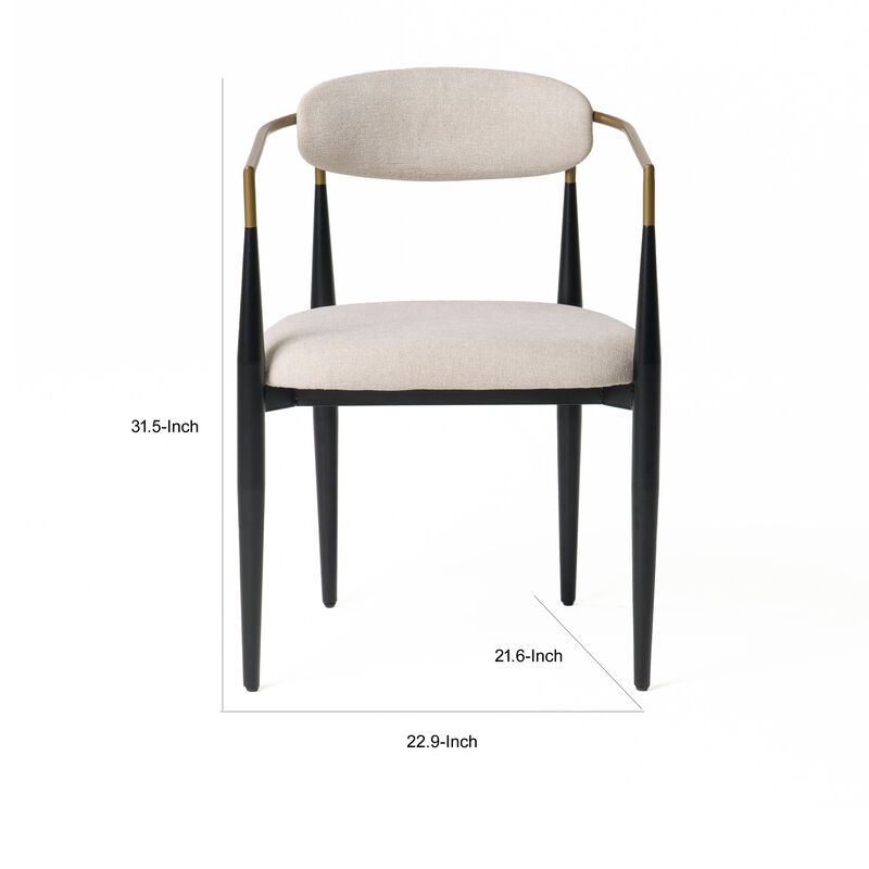 Cid Hita 23 Inch Dining Chair, Light Gray Polyester, Black Iron Legs, Gold - Benzara