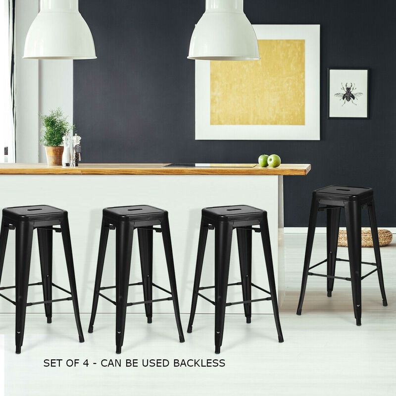 Hivvago Set of 4 Black 30" Height High Back Metal Industrial Bar Stools