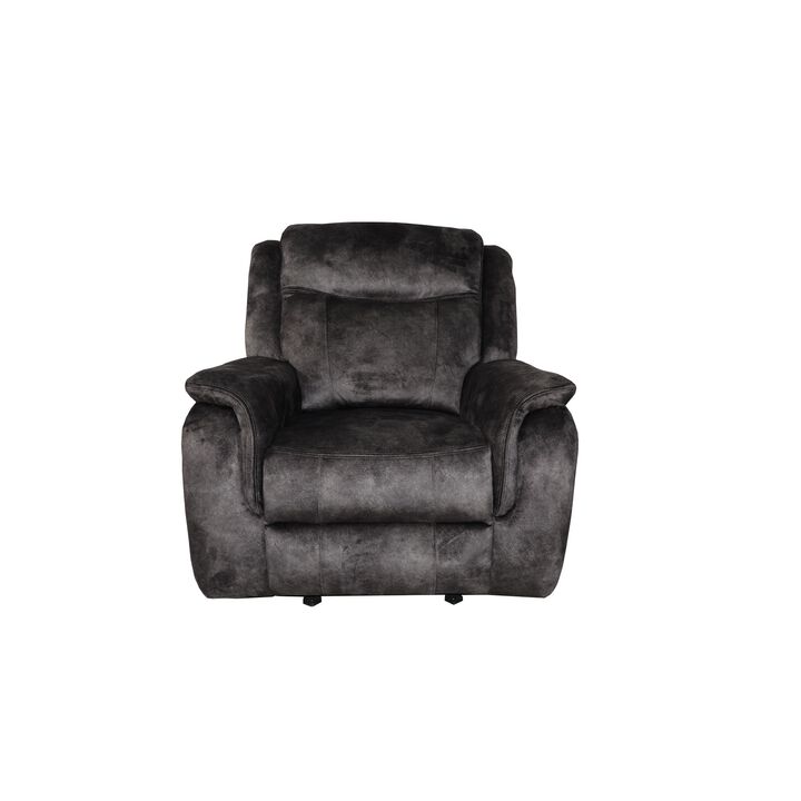 Harbor 39 Inch Manual Recliner Chair, Pocket Coils, Gray Faux Suede Velvet - Benzara