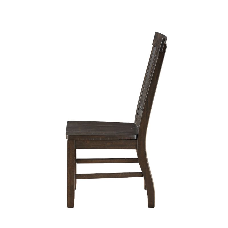 Wooden Dining Side Chairs with Slated Style Back, Set of Two, Brown-Benzara