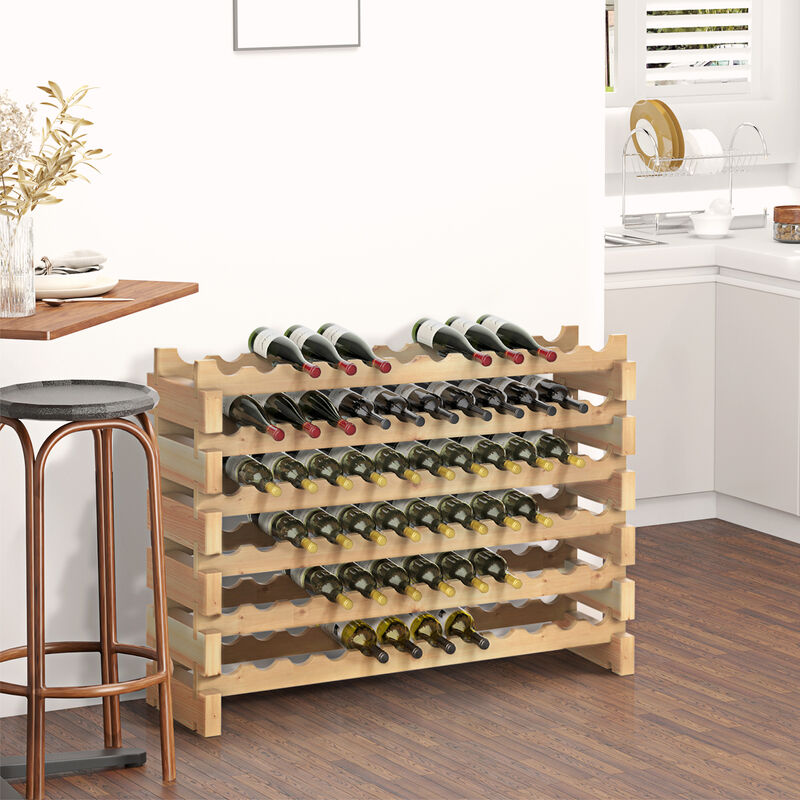 72 Bottles Wine Rack Solid Natural Wood Storage 6 Rows Home Furniture Stackable
