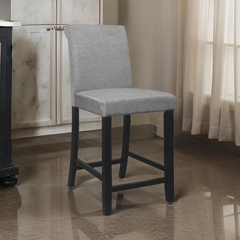 Rina 24 Inch Counter Height Chair, Gray Fabric, Black Wood, Set of 2 - Benzara