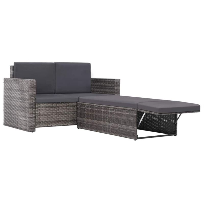 vidaXL 2 Piece Garden Lounge Set with Cushions Poly Rattan Gray