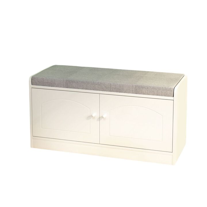 Shoe Storage Bench with 2 Door Cabinet, Entryway Bench with Shoe Storage, Shoe Bench with Cushion, Adjustable Shelves, Shoe Rack Bench for Entrance, Hallway, Bedroom, White+Gray