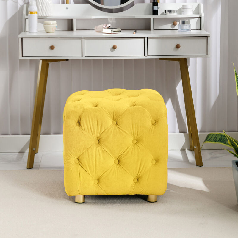 Modern Yellow Upholstered Ottoman with End Table & Footstool
