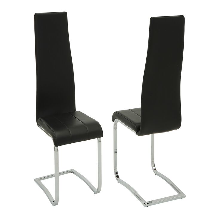 Black Faux Leather Dining Chair with Chrome Legs, Set of 4-Benzara