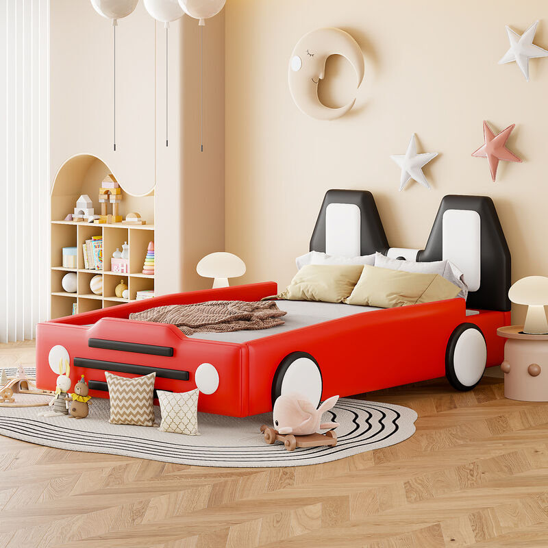 Merax Race Car-Shaped Platform Bed with Wheels