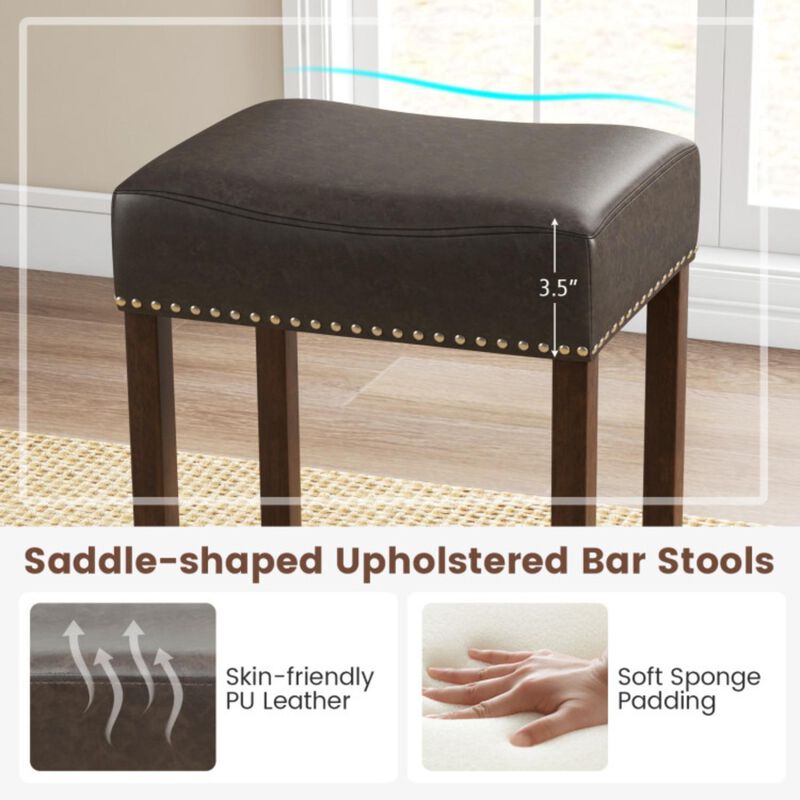 Hivvago 24 Inch Upholstered PU Leather Bar Stools Set of 2