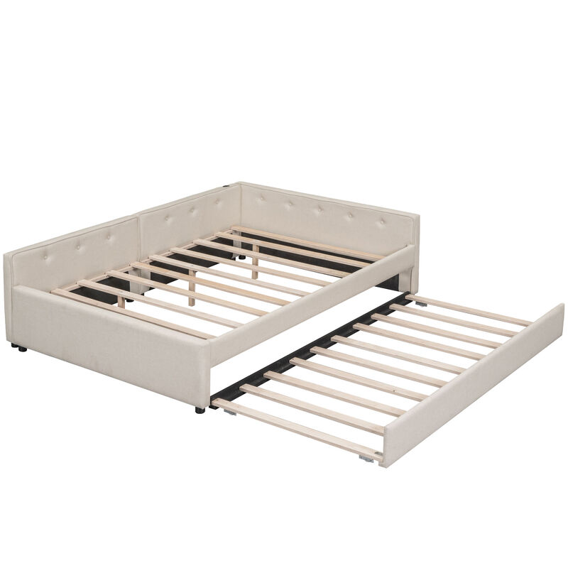 Merax Upholstered Platform Bed with USB and Trundle