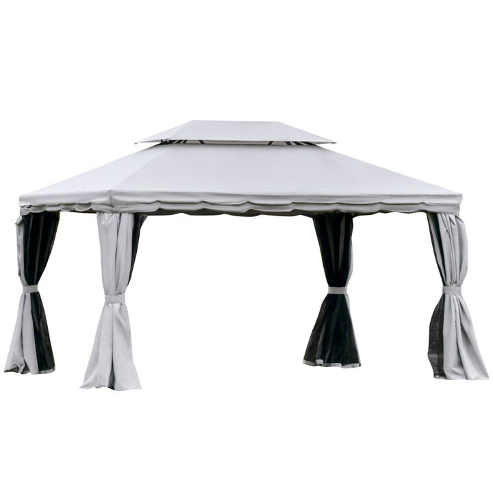 Grey Outdoor Haven: 10x13 Patio Gazebo with 2-Tier Roof