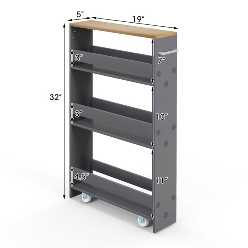 Hivvago Narrow Mobile Serving Cart with Open Shelves for Kitchen Bathroom Living Room