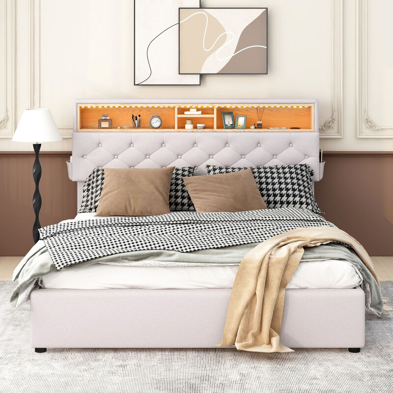 Streamdale Queen Platform Bed with Storage and LED