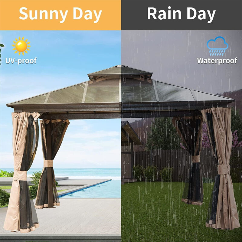 12'x12' Hardtop Gazebo with Polycarbonate Roof & Curtains