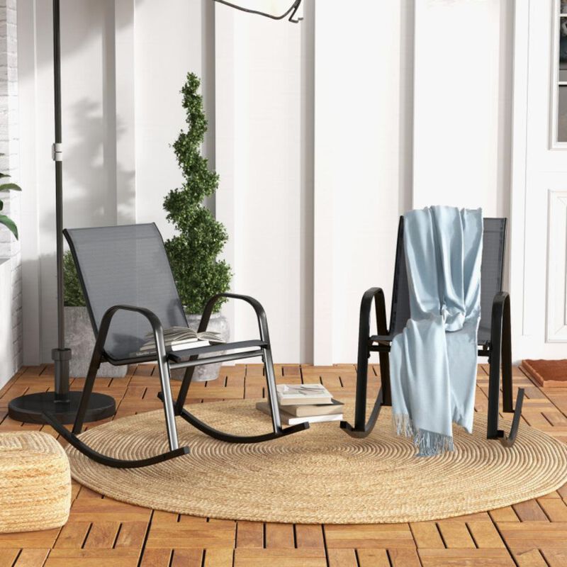 Hivvago Set of 2 Metal Patio Rocking Chair with Breathable Seat Fabric