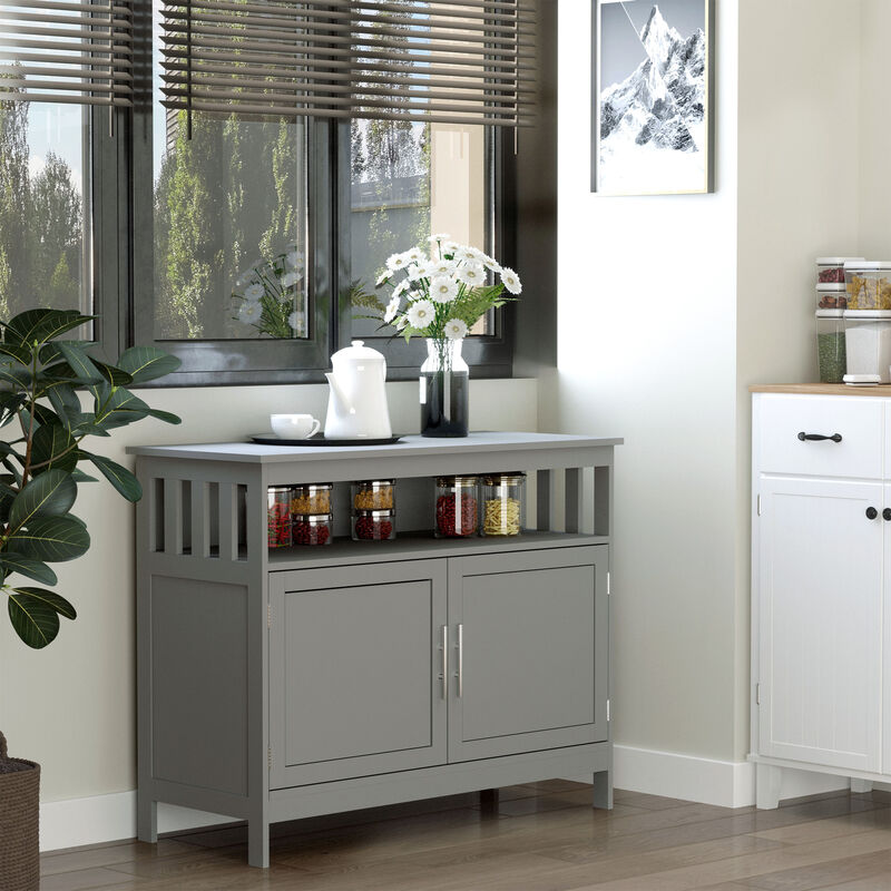 HOMCOM Sideboard Buffet Cabinet, Modern Kitchen Cabinet, Coffee Bar Cabinet with 2-Level Shelf and Open Compartment, Grey