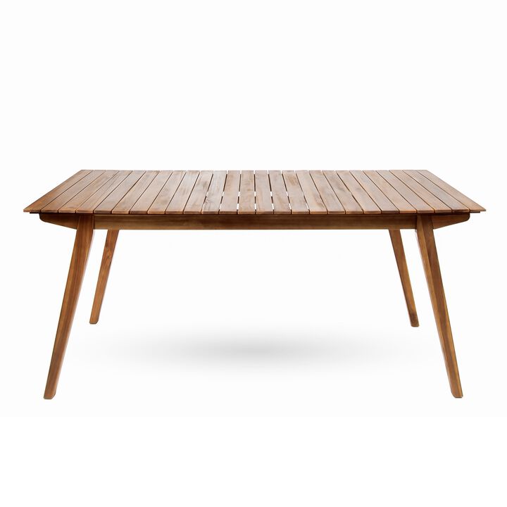 Outdoor Dining Table, 69 Inch Slatted Rectangular, Brown Acacia Wood - Benzara