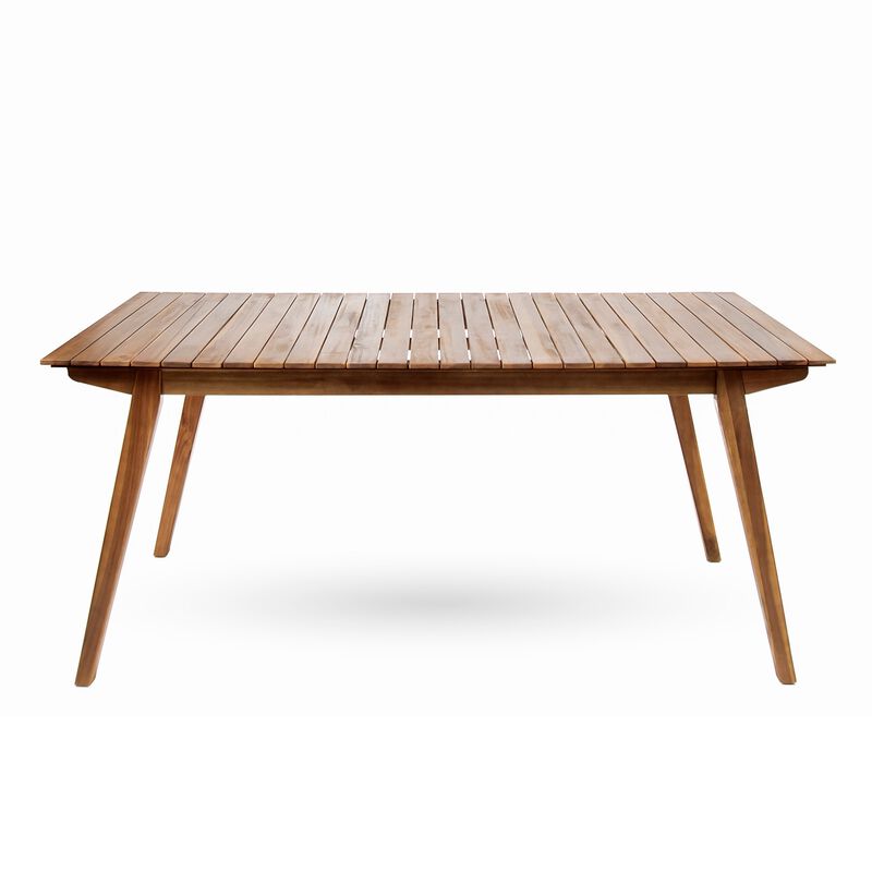 Outdoor Dining Table, 69 Inch Slatted Rectangular, Brown Acacia Wood - Benzara