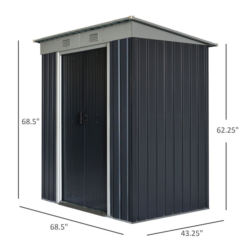 Black Backyard Storage: 6'x4' Garden Tool Shed with Air Vents