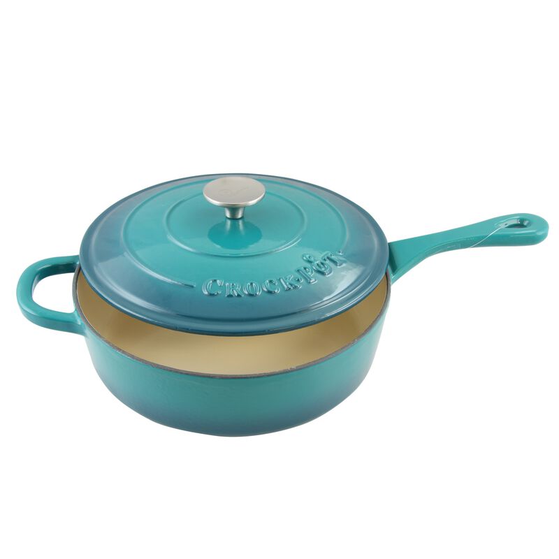 Crock Pot Artisan 3.5 Quart Enameled Cast Iron Deep SautÃ© Pan With Self Basting Lid in Teal Ombre