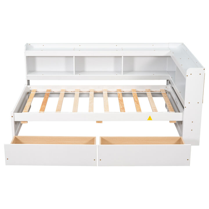 Bed with L-shaped Bookcases, Drawers