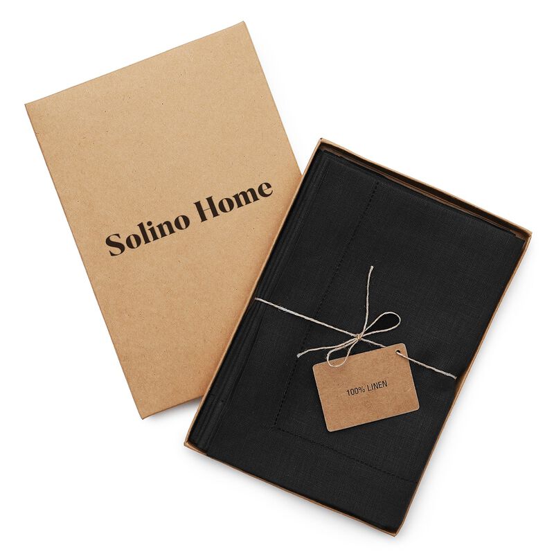 Solino Home 100% Pure Linen Dinner Napkins 20 x 20 Inch Set of 6 | Classic Hemstitch