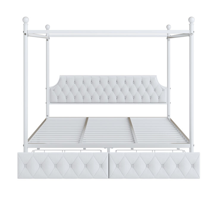 Merax Metal Canopy Platform Bed with Upholstered Headboard