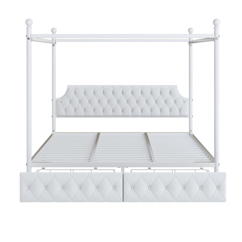 Merax Metal Canopy Platform Bed with Upholstered Headboard