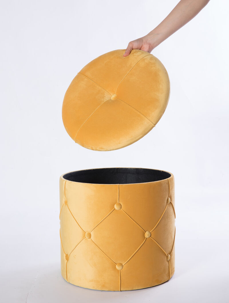 Round Wooden Velvet Ottoman Stool with Lid, Gray