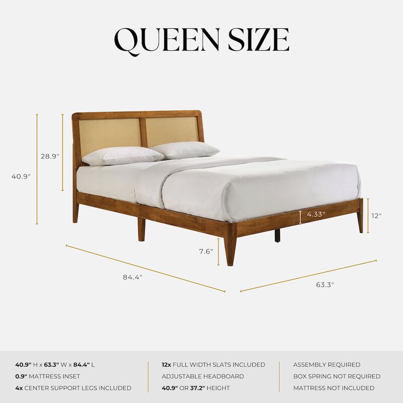 Omax Decor Liam Wooden Queen size Platform Bed with Rattan Headboard