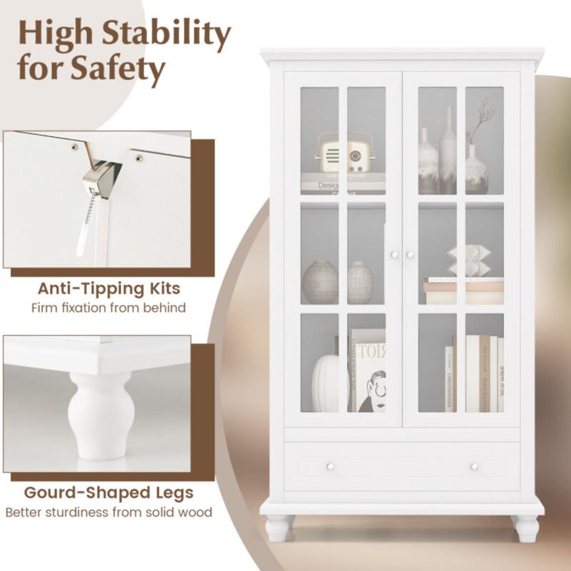 Hivvago 55 Inch Bookcase Cabinet with Tempered Glass Doors