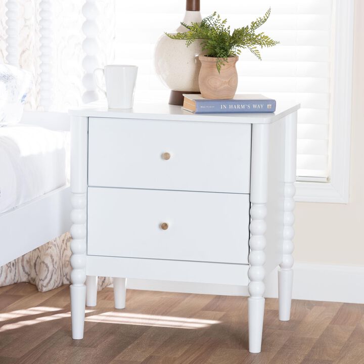 Baxton Studio Lucera Mid Century White 2 Drawer Bobbin Nightstand