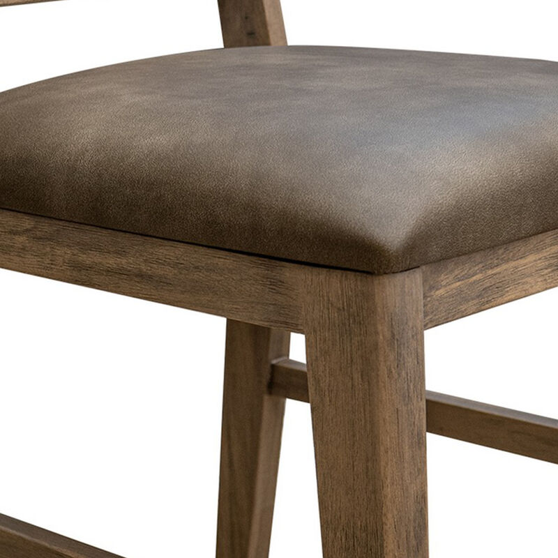 Gena Dining Side Chair Set of 2, Panel Backrest, Brown Solid Mango Wood