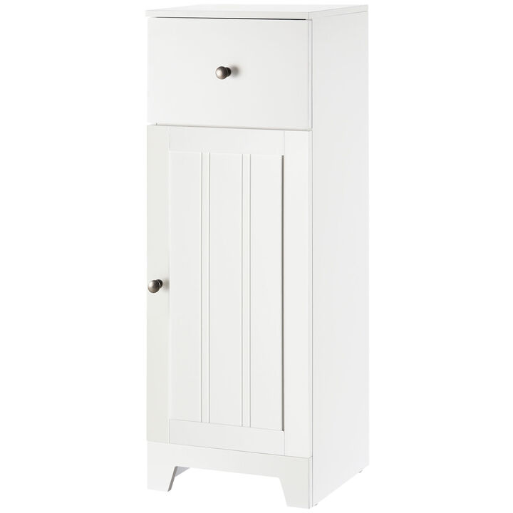 White Bathroom Storage Cabinet Unit with 1 Drawer, 1 Door and Adjustable Shelf