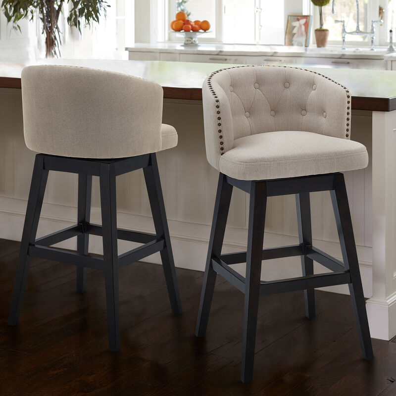 Celine  Counter Height Swivel Grey Fabric and Espresso Wood Bar Stool