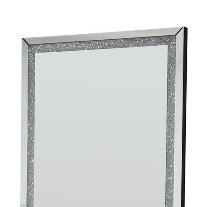 Floor Mirror with Faux Diamond Inlays and LED Trim, Silver-Benzara