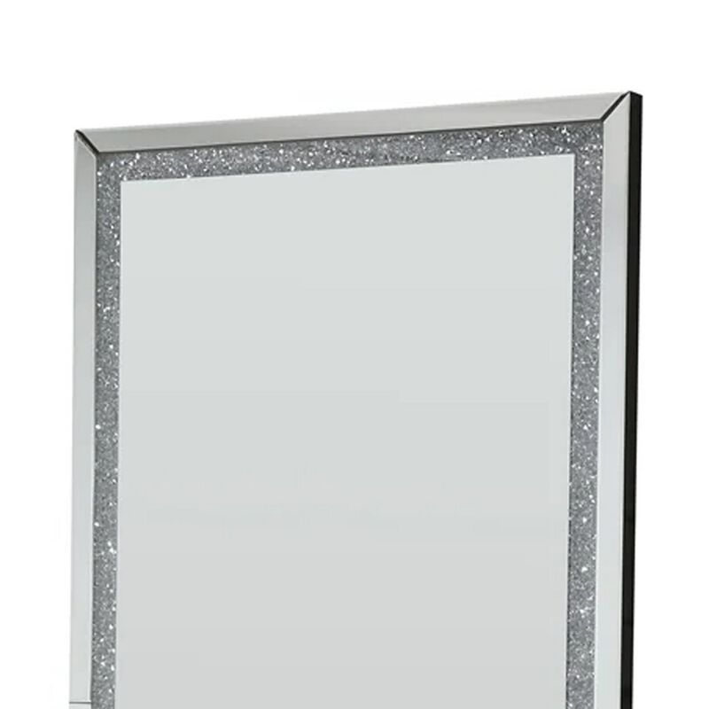 Floor Mirror with Faux Diamond Inlays and LED Trim, Silver-Benzara